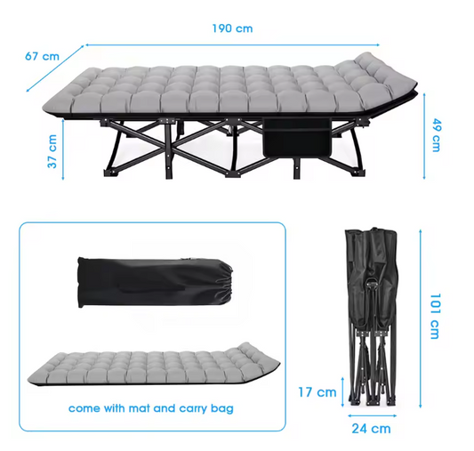 Opvouwbaar Campingbed voor Volwassenen – Draagbaar Heavy Duty Kampeerbed 200 kg