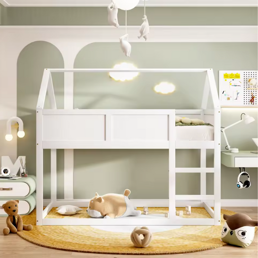 Laag Stapelbed voor Kinderen 90×200 cm met Trap, Massief Houten Frame