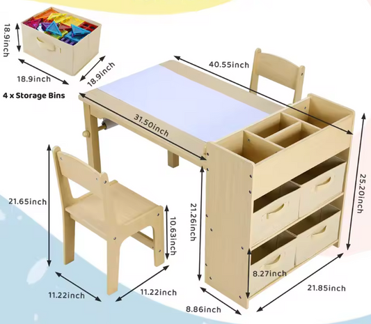 Kinder Kunsttafel met 2 Stoelen en Opbergruimte – Creatieve Knutselset