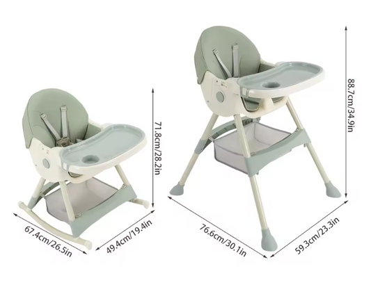3-in-1 Baby Kinderstoel – Verstelbare Eet-, Lig- en Schommelstoel