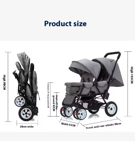 Dubbele Kinderwagen met Voor- en Achterzit – Opvouwbare Tweelingwagen