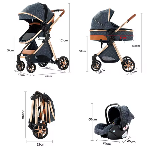 3-in-1 Reissysteem Kinderwagen met ISOFIX-basis – Inclusief Autostoeltje en Draagmand, Compact en Veilig