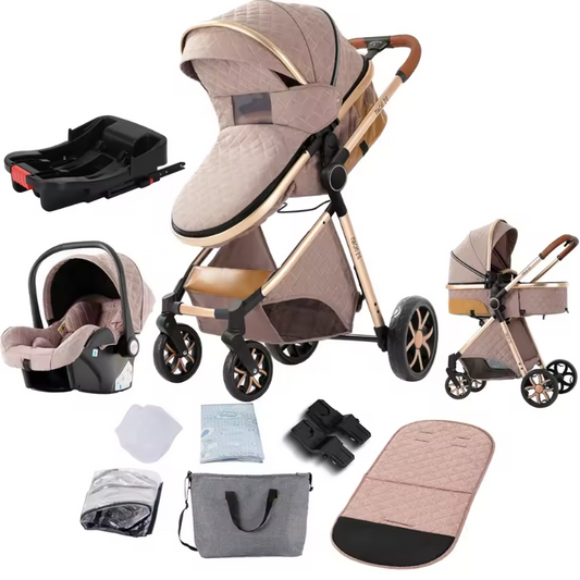 3-in-1 Reissysteem Kinderwagen met ISOFIX-basis – Inclusief Autostoeltje en Draagmand, Compact en Veilig