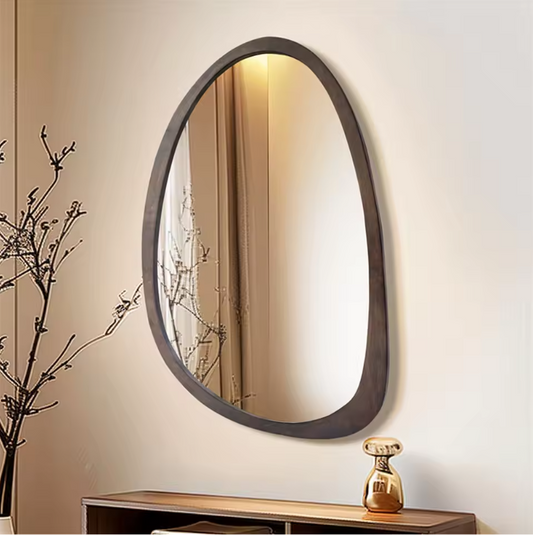Asymmetrische Wandspiegel met Houten Frame – Industriële Design Spiegel voor Interieur