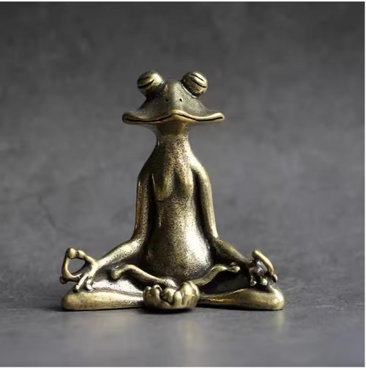 Vintage Mediterende Kikker Beeld van Messing – Zen Decoratie en Wierookhouder