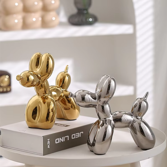 Keramisch Balloon Dog Decoratiebeeld 21 cm – Moderne Abstracte Hond Sculptuur voor Woonkamer en Bureau