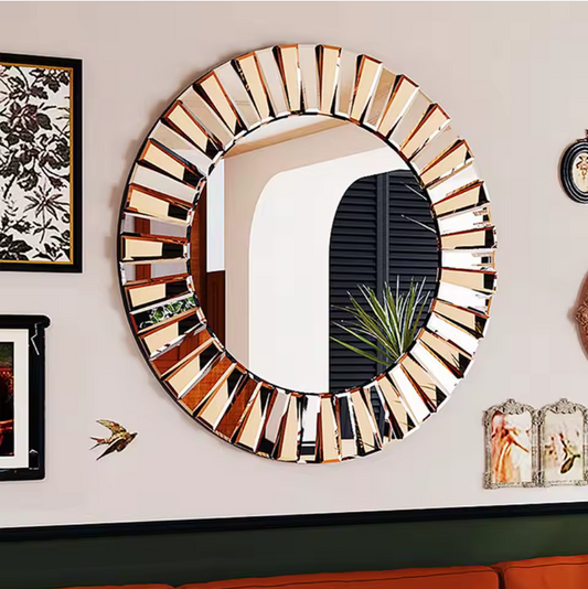 Ronde Wandspiegel met Sunburst Design – Decoratieve Spiegel voor Hal, Badkamer of Woonkamer