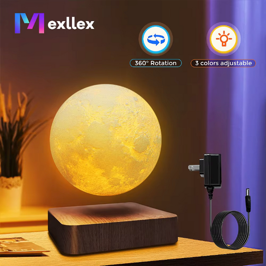 Magnetisch Zwevende Maanlamp – 3D LED Tafellamp met 360° Rotatie en Houten Basis