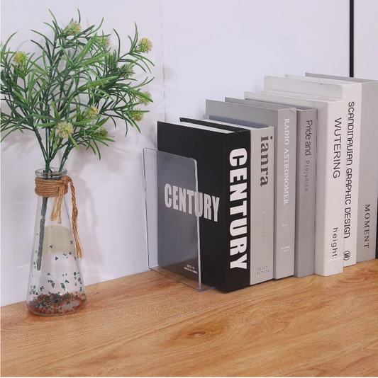 Set Transparante Acryl Boekensteunen – Stevige L-Vorm Boekhouders voor Planken en Bureau