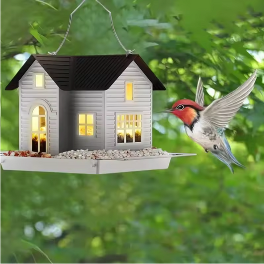 Zonne-energie Vogelvoeder Lantaarn – Hangende Metalen Tuin Feeder met Verlichting