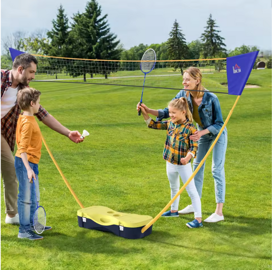 Badminton Net Set met Standaard en 4 Rackets – Draagbaar en Compleet voor Binnen en Buiten