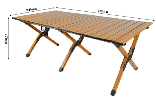 Opvouwbare Campingtafel – Lichtgewicht Aluminium Tafel met Houtlook, Draagbaar en Stevig