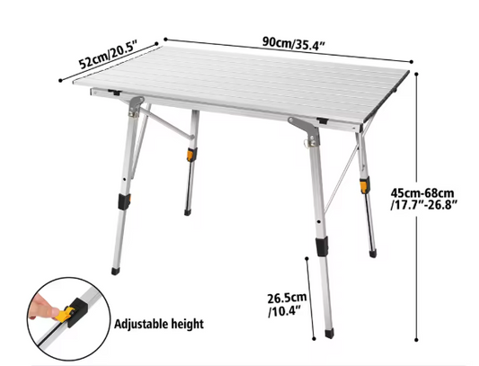 Opvouwbare Campingtafel 90 x 52 cm – In Hoogte Verstelbaar Aluminium Tafel met Opbergnet