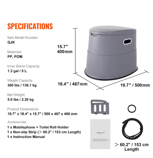 Draagbaar Camping Toilet 5L – Compact Reistoilet met Afneembare Emmer en Papierhouder