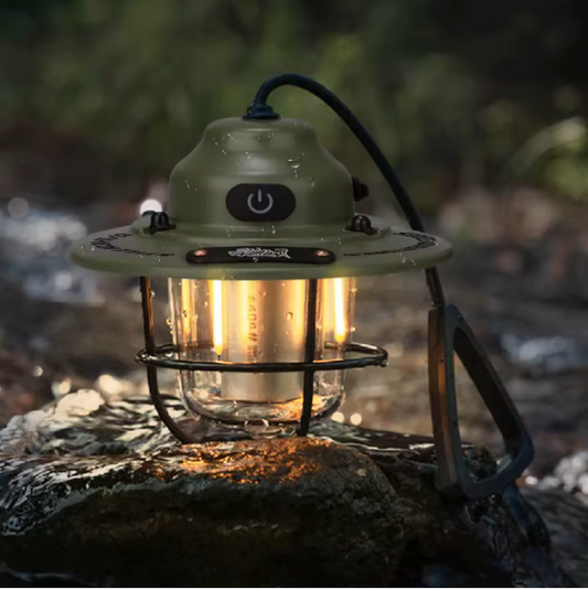 Retro LED Camping Lamp – Dimbare Lantaarn met USB-C en 4 Lichtstanden, Waterdicht