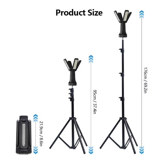 Telescopische LED Camping Lamp – 16000mAh Oplaadbare Werklamp met Statief en Dimbaar Licht
