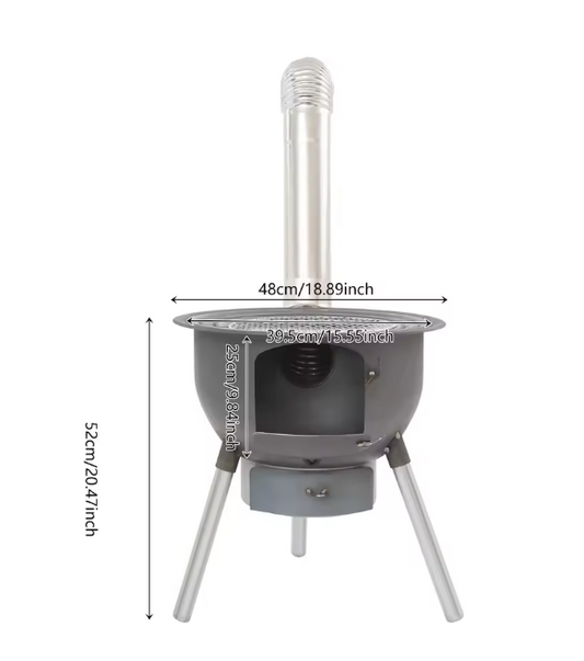 Multifunctioneel Camping Kooktoestel – Houtgestookte Stove met Grillrek voor Outdoor Koken en Verwarmen