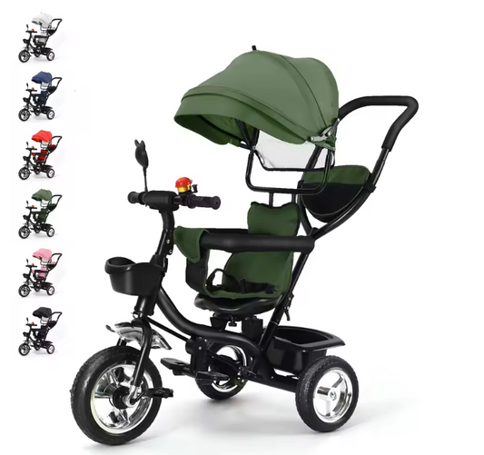 Meegroeifiets 3-in-1 Kinderdriewieler – Met Duwstang, Zonnescherm en Mand