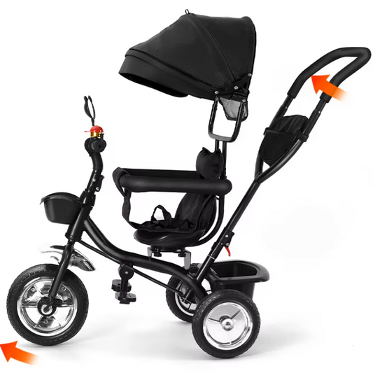 Meegroeifiets 3-in-1 Kinderdriewieler – Met Duwstang, Zonnescherm en Mand