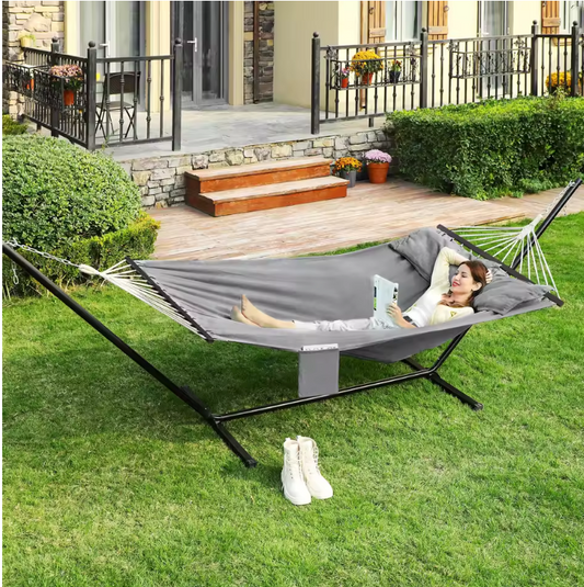 Hangmat met Houten Spreidstokken – 210×150 cm, Inclusief Kussens en Draagbaar