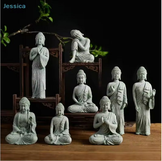 Boeddha Beeld Set – Zandsteen Look Zen Decoratie voor Meditatie en Spirituele Ruimte