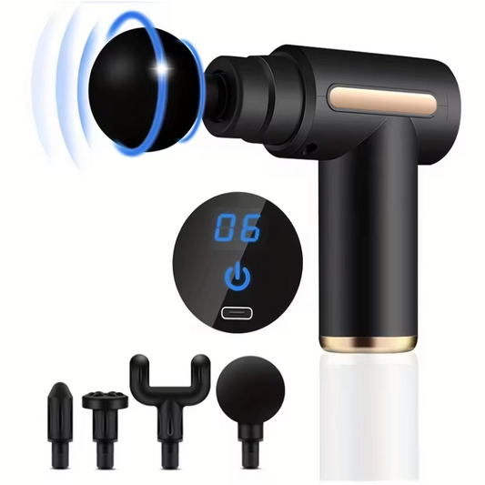 Massage Gun – Draagbare Percussie Massager met LED Display en 4 Opzetstukken