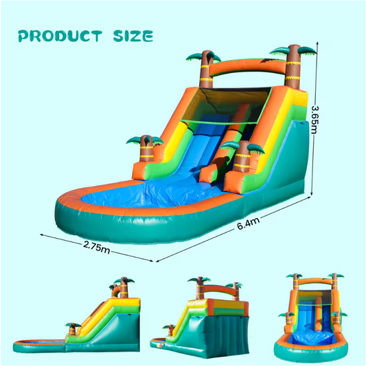 Opblaasbare Waterglijbaan met Zwembad – Groot PVC Springkussen met Blower