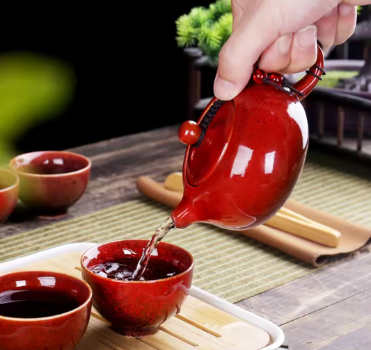 Draagbare Kung Fu Theeset met Reistas – Keramische Theepot en 4 Kopjes, Compact en Stijlvol