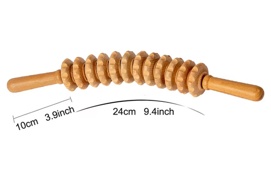 Houten Massage Roller Stick – Handheld Trigger Point Massager met 12 Wielen