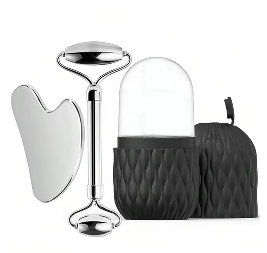 Ice Face Roller en RVS Gua Sha Set – Gezichtsmassage en Lifting Tool