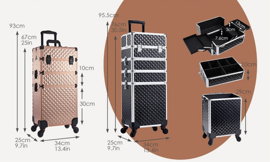 Make-up Trolley Koffer 4-in-1 – Cosmetica Reiskoffer met Wielen en Sleutel