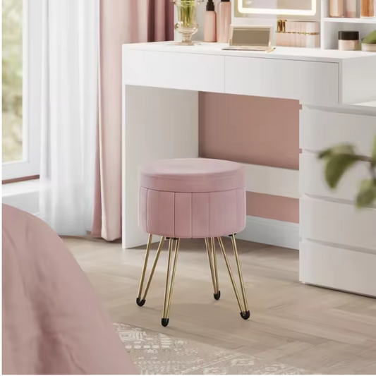 Kaptafel Kruk met Opbergruimte – Fluwelen Make-up Stoel met Metalen Poten