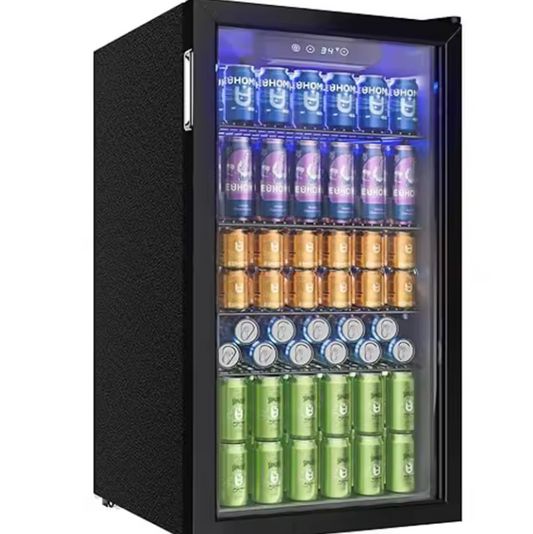 Drankkoelkast 90L – Mini Koelkast met Glazen Deur voor 126 Blikjes