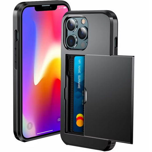 Telefoonhoes met Kaartslot – Schokbestendige Case met Slide Wallet en Dubbele Bescherming