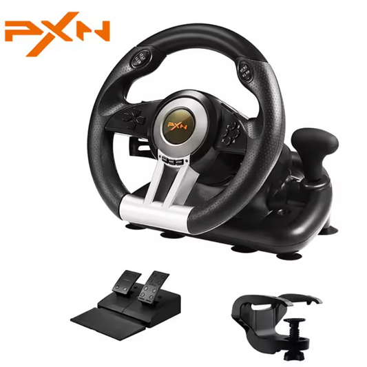 Gaming Racing Stuur met Pedalen – 180° Rotatie, Dubbele Vibratie en Multiplatform Compatibiliteit