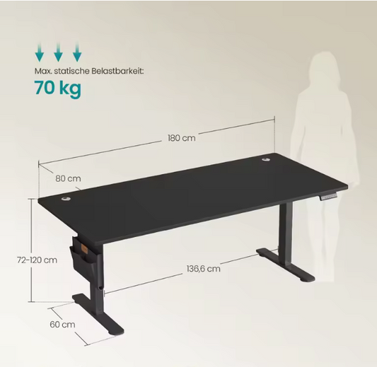 Elektrisch Verstelbaar Zit-Sta Bureau 180x80 cm – Memory Functie en USB-C Opladen