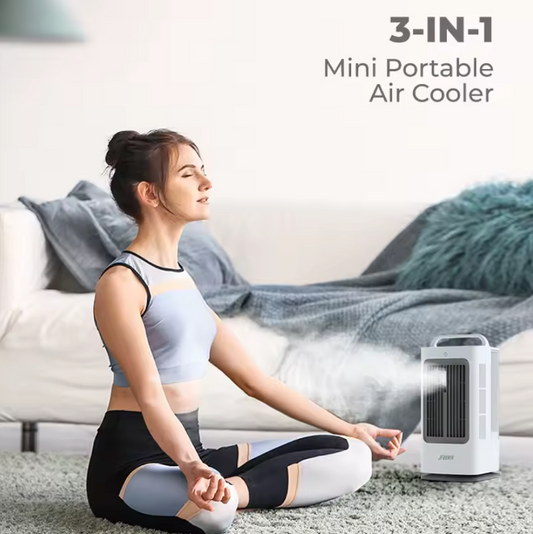 3-in-1 Mini Airco en Draagbare Luchtkoeler 1700 ml – 3 Snelheden, 120° Oscillatie, Touchbediening en Ultrasone Verneveling