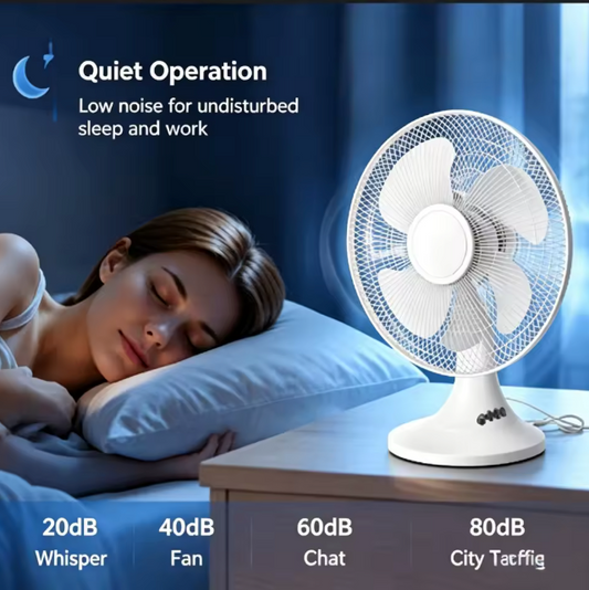 Elektrische Tafelventilator 43 cm – 3 Snelheden, Stille Werking, 30° Kantelbaar en Veilig Beschermrooster