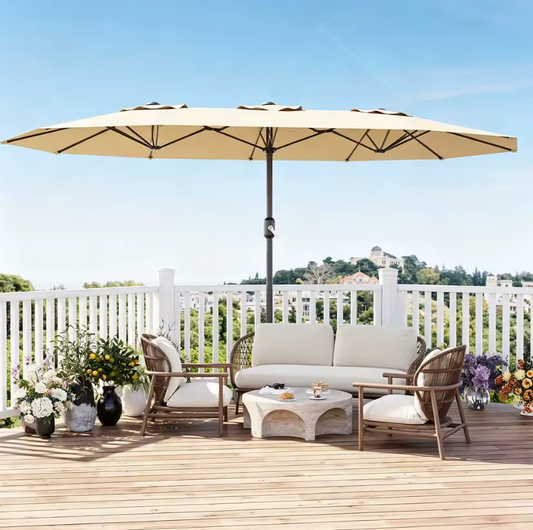 Grote Rechthoekige Tuinparasol 460 × 270 cm – Kantelbaar Zonnescherm met Dubbel Krukmechanisme, UV-Bescherming en Waterdicht Doek