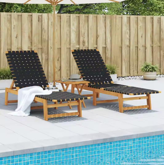 Set van 2 Verstelbare Loungestoelen – Massief Acaciahout & Olefine Stof, Modern en Comfortabel