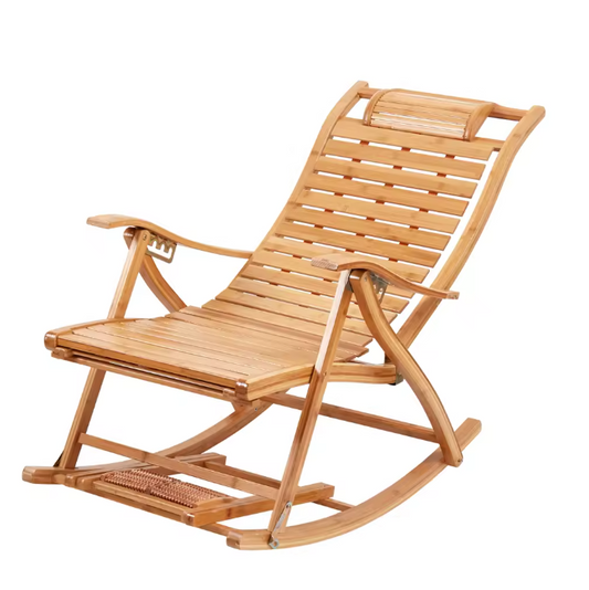 Bamboe Schommelstoel met Verstelbare Rugleuning – Opvouwbare Loungestoel voor Woonkamer of Slaapkamer