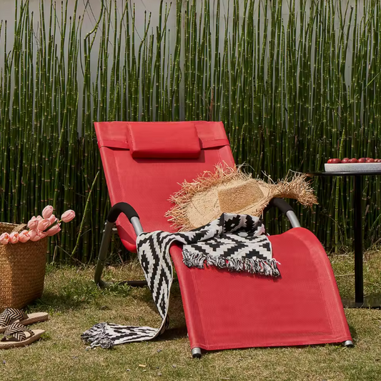 Opvouwbare Ligstoel met Kussen – Metalen Frame & Ademend Textiel, Voor Tuin, Balkon en Strand