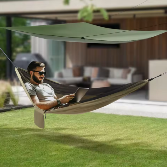 Waterdichte Kampeerhangmat met Klamboe & Zeildoek – 200 kg Draagvermogen & Opbergvak, Voor Buitenavonturen