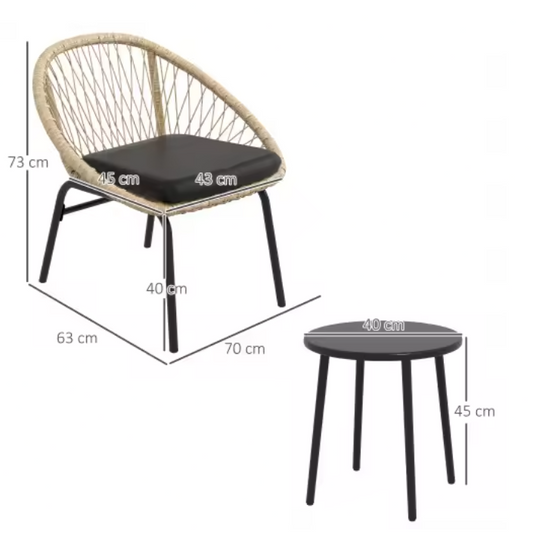 3-Delige Tuinset met Tafel & 2 Stoelen – Weerbestendig Staal & Zachte Kussens, Voor Balkon of Terras