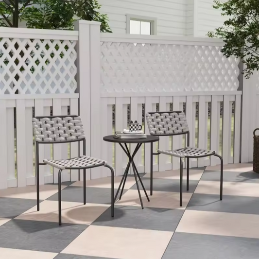 3-delige Balkonset van Polyrotan – Stapelbare Stoelen & Ronde Tafel, Weerbestendig en Ruimtebesparend