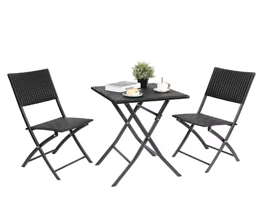 Opvouwbare Balkonset: Tafel + 2 Rotan Stoelen - Ideaal voor Balkon & Camping