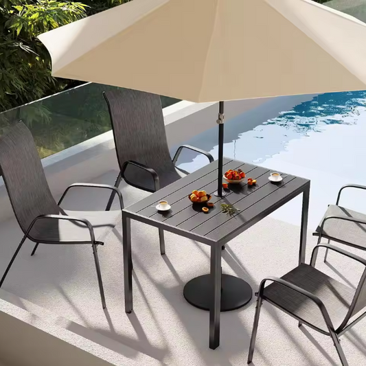 Weerbestendige Tuintafel met Parasolgat – Aluminium & WPC, Rechthoekig 110x70 cm