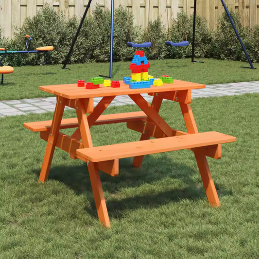 Kinder Picknicktafel met 4 Bankjes – 2-in-1 Tafelset van Massief Dennenhout met Parasolgat