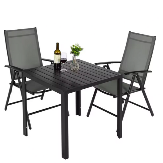3-delige Tuinset met Opvouwbare Stoelen en Vierkante Tafel