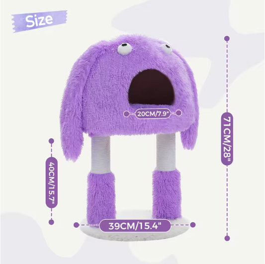 2-in-1 Kattenboomtoren – Pluche Krabpaal & Kattenhuis met Monsterontwerp